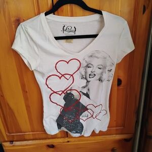White Short Sleeve Tee with Red Heart and Iconic Print